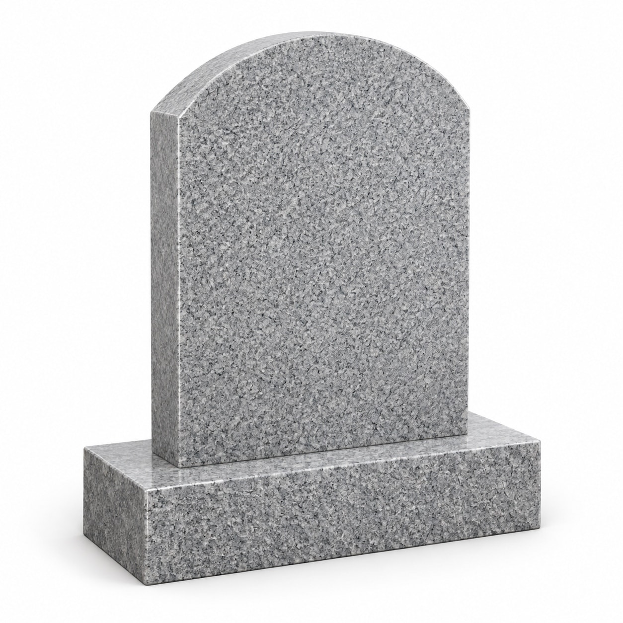 Gray granite monument with oval arch top on base