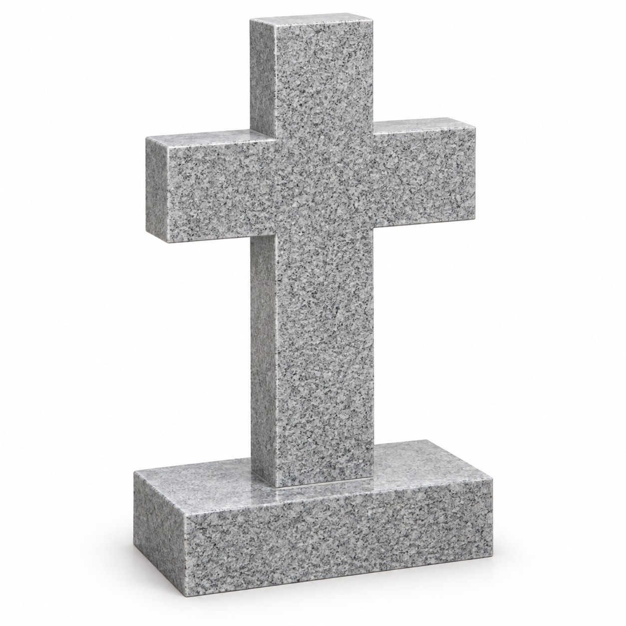 Gray granite cross monument on base